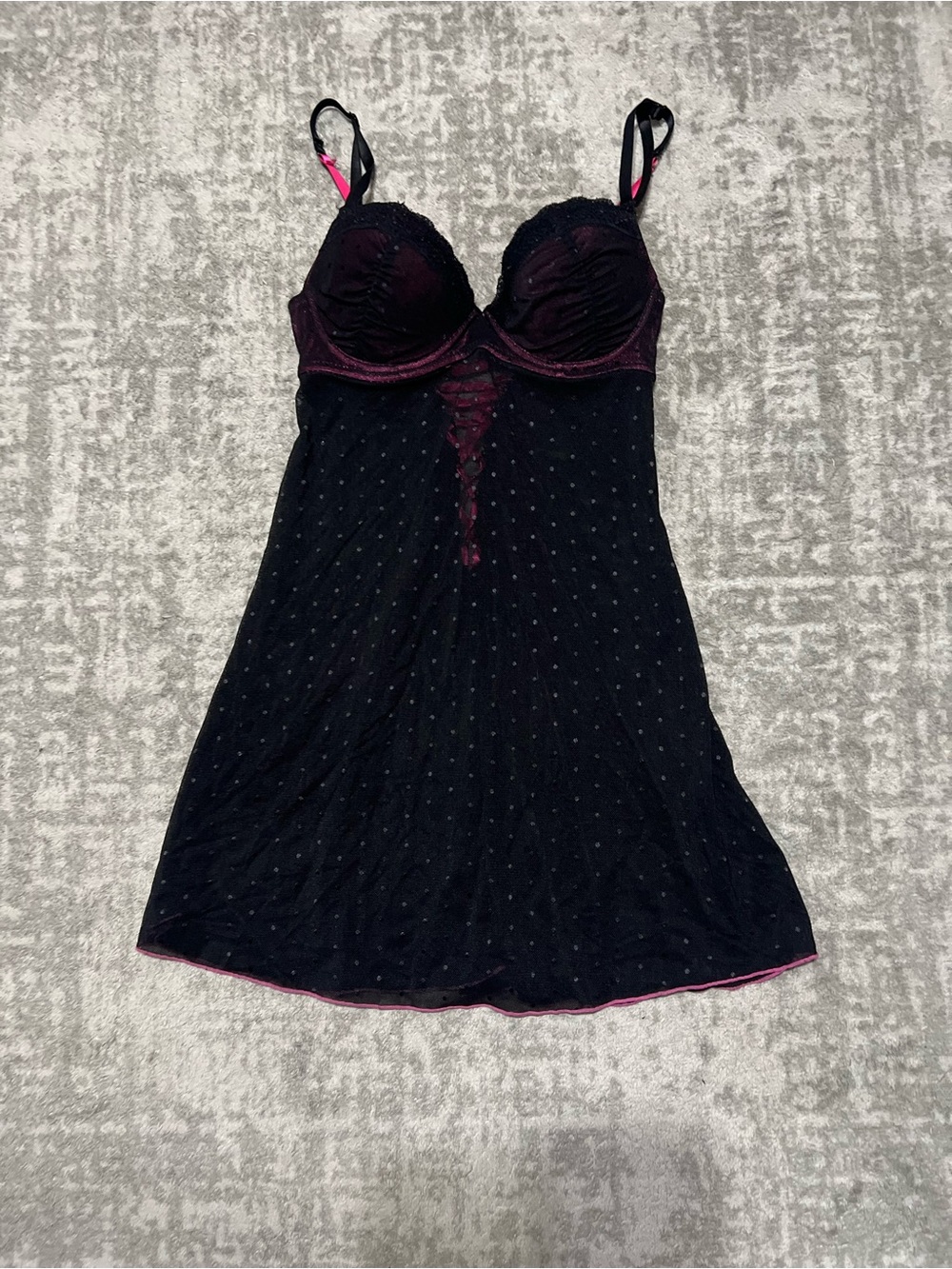 Hot Kiss- Black & pink sheer, babydoll. Size 34B